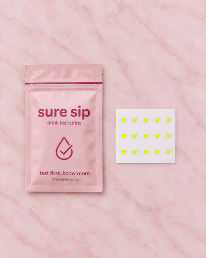 Sure Sip pouch with a sheet of heart nail stickers